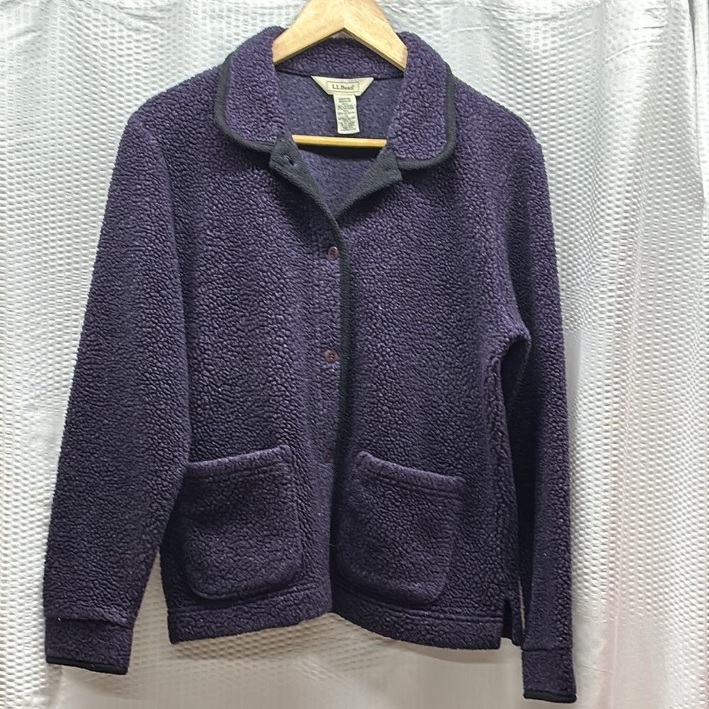 L.L.Bean‎ Vintage Purple Button Fleece Teddy Jacket Women’s Size Medium Sherpa